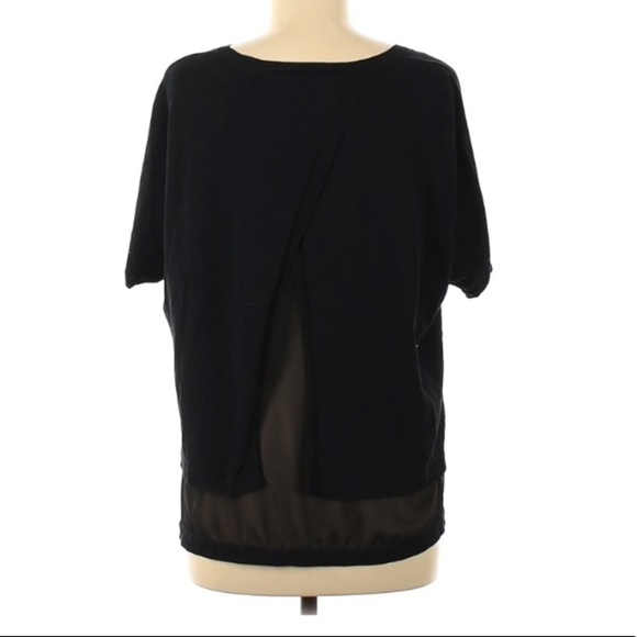 Lafayette 148 New York Split Back layer shirt short sleeve black medium - Picture 2 of 4